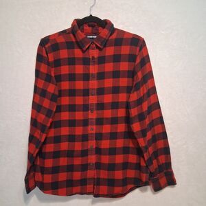 Lands End 14 Top Cotton Flannel Red Buffalo Check Plaid Outdoors Grunge Autumn